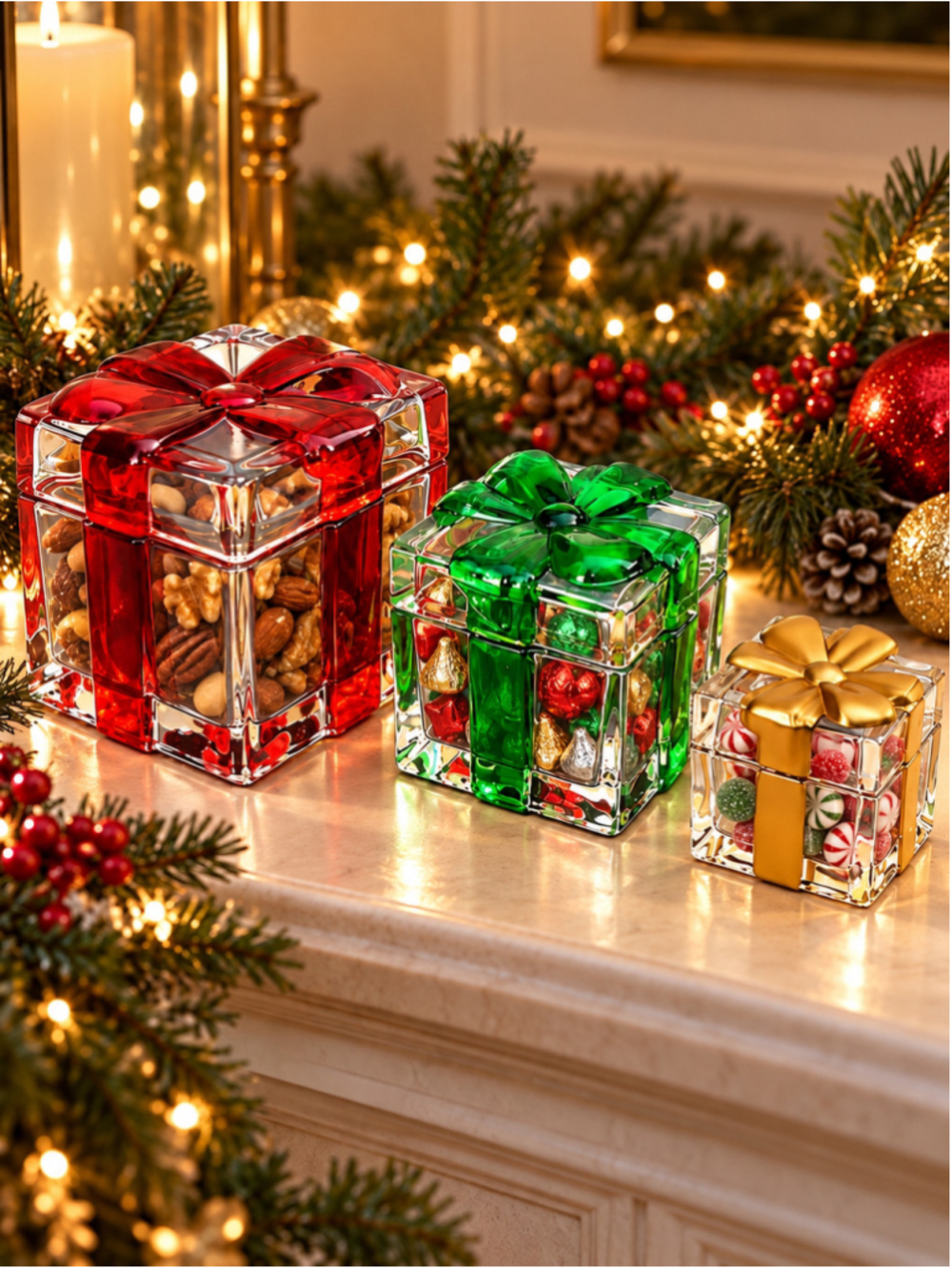 Circleware Cadeau Couleur 3-Piece Holiday Glass Gift Box Set